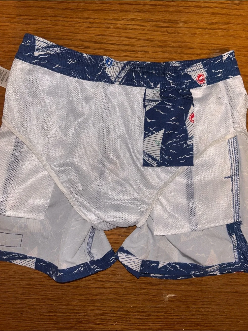 Vineyard Vines Navy Sailboat Print Swim Shorts with White Drawstring